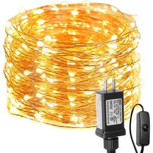 20M 66ft Waterproof Copper Wire, 200 LEDs, 3000K Warm White LED String Lights